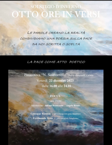 Pinacoteca “N. Sciavarrello”, venerdì 22 Solstizio d’inverno. Otto ore in versi 